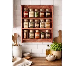Brick Red Crackle Wall Shelf Spice Rack 3 Shelves 17" H x 15" W x 2" D